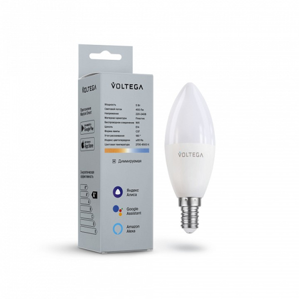 Открыть Лампа светодиодная с управлением через Wi-Fi Voltega Wi-Fi bulbs E14 5Вт 2700-6500K 2427 Фото Лампа светодиодная с управлением через Wi-Fi Voltega Wi-Fi bulbs E14 5Вт 2700-6500K 2427
