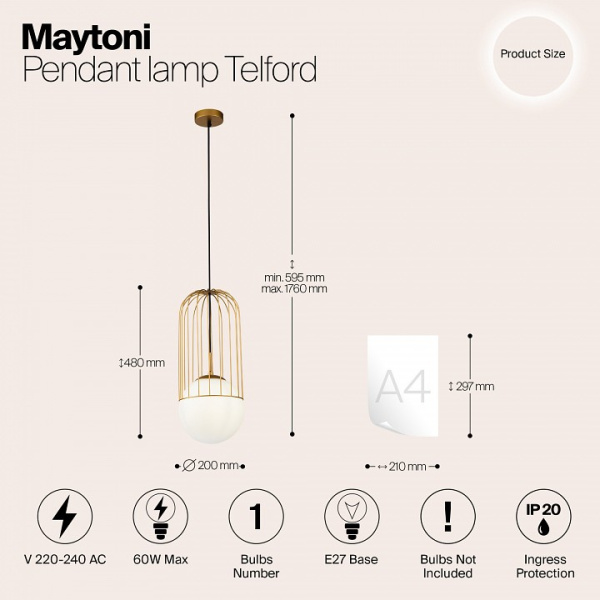 Фото Подвесной светильник Maytoni Telford P363PL-01G