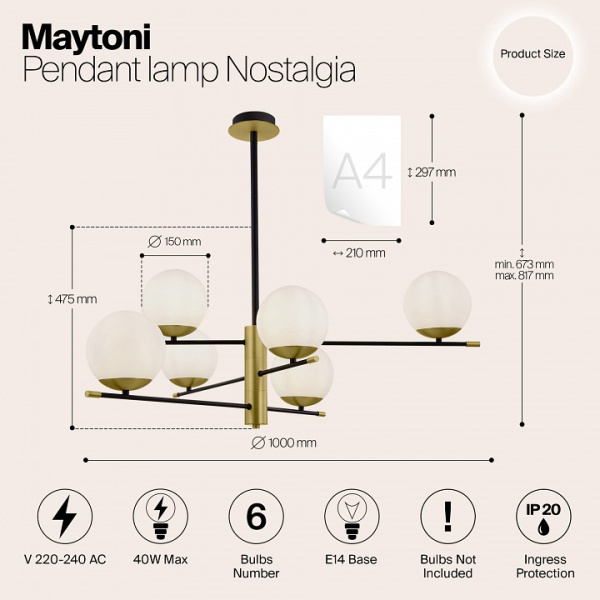 Фото Люстра на штанге Maytoni Nostalgia MOD048PL-06G