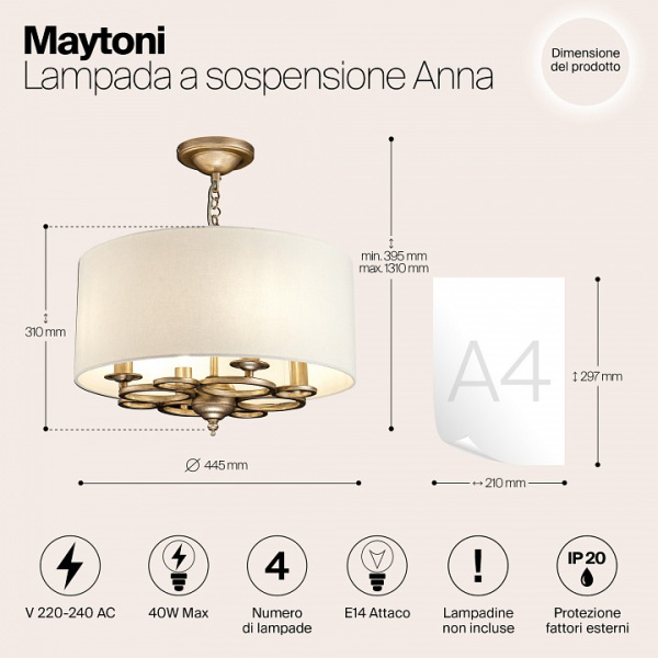 Фото Подвесной светильник Maytoni Anna H007PL-04G