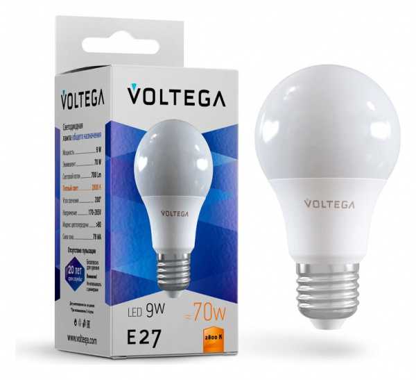Открыть Лампа светодиодная Voltega General purpose bulb 9W E27 9Вт 2800K 8343 Фото Лампа светодиодная Voltega General purpose bulb 9W E27 9Вт 2800K 8343