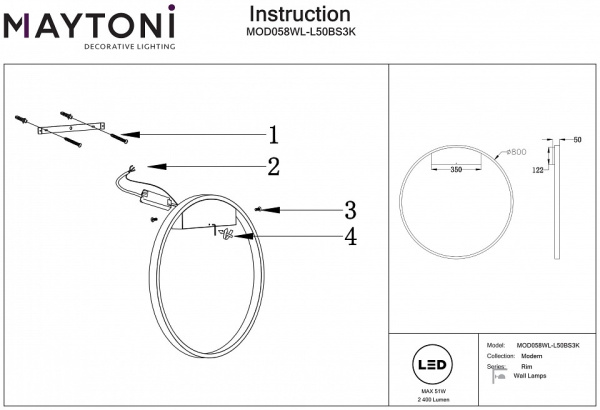 Фото Накладной светильник Maytoni Rim MOD058WL-L50BS3K