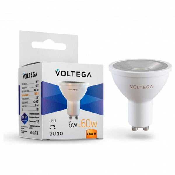 Открыть Лампа светодиодная Voltega Sofit dim GU10 Lens GU10 6Вт 2800K 7108 Фото Лампа светодиодная Voltega Sofit dim GU10 Lens GU10 6Вт 2800K 7108
